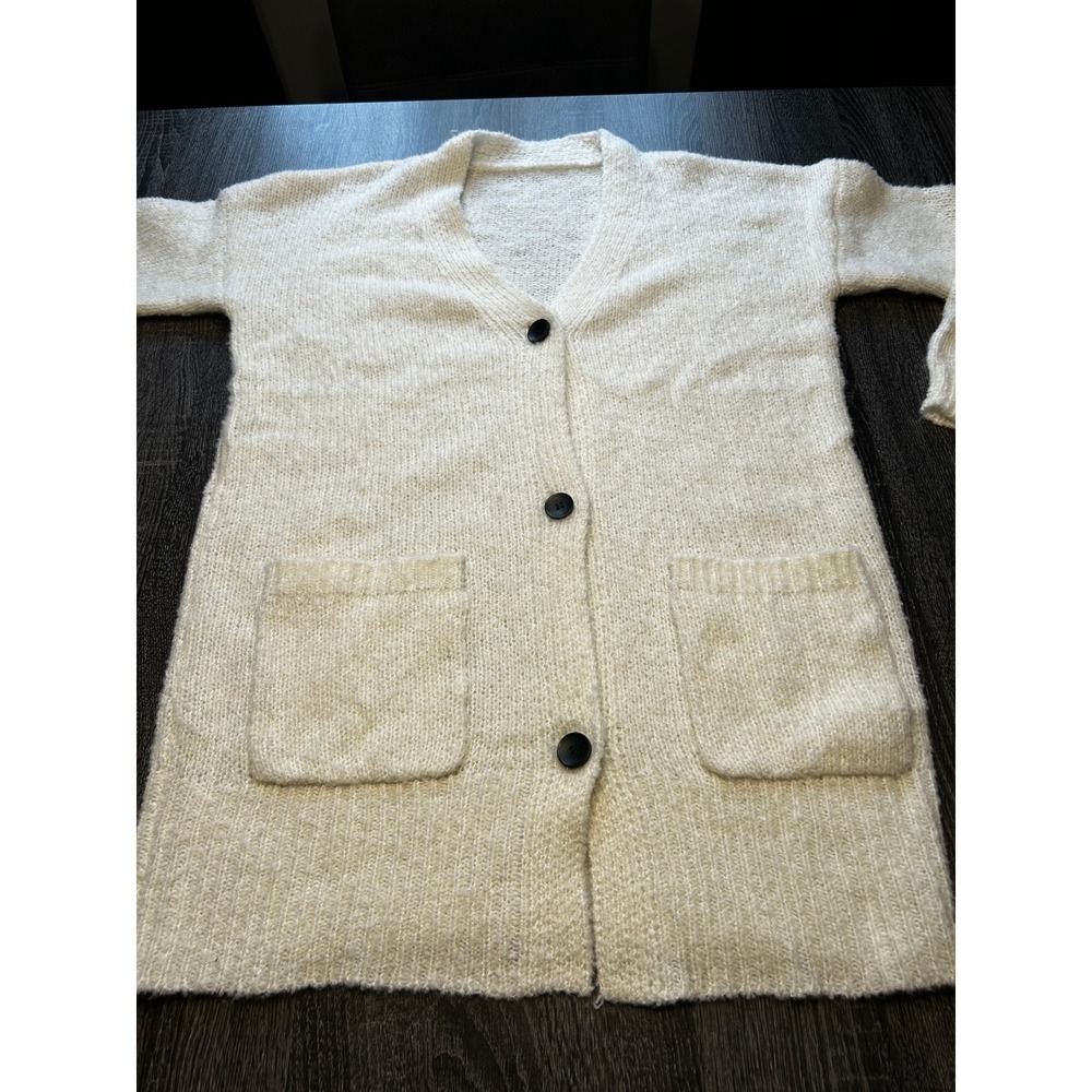 Apricot Cream Knit Cardigan Duster Sweater Long Sleeve Pockets‎ Womens Large